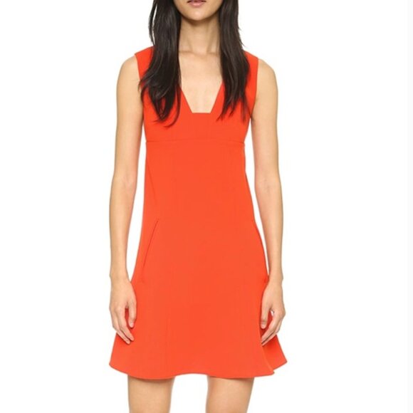T by Alexander Wang Crepe Plunge A Line Dress in Orange Red sz 8 - Picture 1 of 5